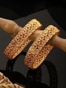 Saraf RS Jewellery Set of 2 24K Gold-Plated AD Studded Traditional Bangles