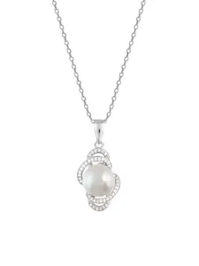 GIVA 925 Sterling Silver Rhodium Plated Pearl Swirl Pendant with Link Chain