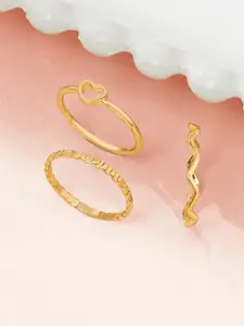 Accessorize Women Set of 3 Gold-Toned Heart Wave Finger Ring