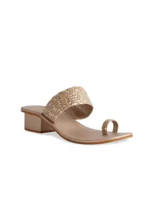 ERIDANI Women Gold-Toned Block Heeled Sandals