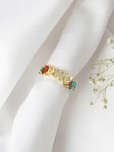 JOKER & WITCH Gold-Toned & Rhinestone Studded Finger Ring