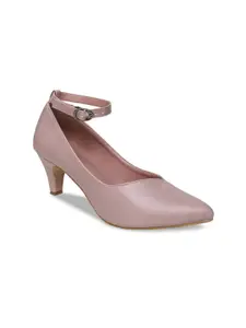 VALIOSAA Women Pink Kitten Pumps with Buckles