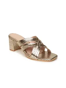 VALIOSAA Gold-Toned Party Block Sandals