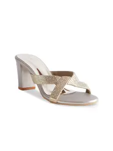 ERIDANI Women Gold-Toned Embellished Block Heels