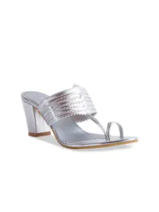 ERIDANI Women Silver-Toned One Toe Block Heels