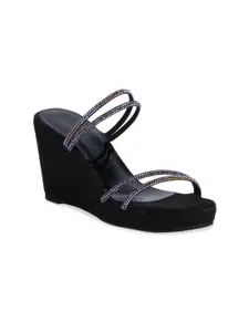 ERIDANI Black Embellished Wedge Sandals