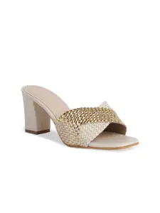 ERIDANI Gold-Toned Textured Block Sandals