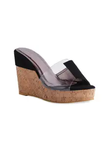 ERIDANI Black & Transparent Wedge Sandals