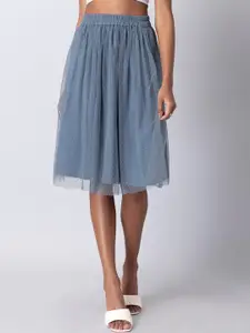 FabAlley Women Blue Printed Midi Skirt