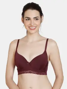 Rosaline by Zivame Maroon Solid Lightly Padded T-Shirt Bra