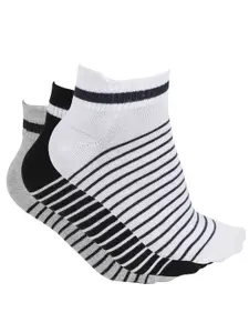 Alvaro Castagnino Men Pack of 3 Grey & White Striped Ankle-Length Socks