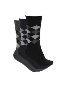 Alvaro Castagnino Men Pack Of 3 Black Patterned Calf-Length Socks