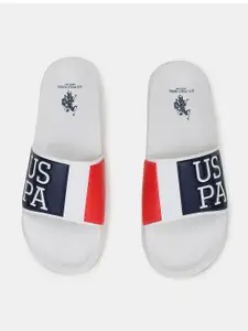 U.S. Polo Assn. U S Polo Assn Men White & Navy Blue Printed Sliders