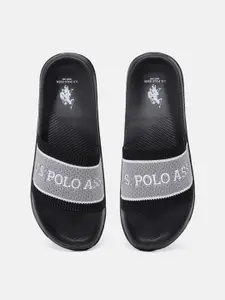 U.S. Polo Assn. Men Black & Grey Printed Sliders