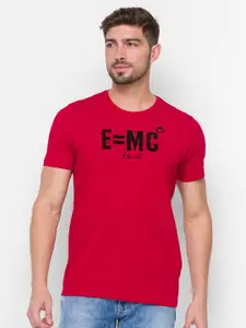 SPYKAR Men Red Typography Printed Slim Fit Cotton T-shirt