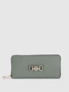 Tommy Hilfiger Women Olive Green Leather Zip Around Wallet