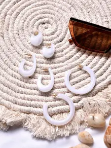 BEWITCHED Set Of 3 White Contemporary Half Hoop Earrings