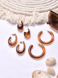 BEWITCHED Brown Set Of 3 Contemporary Hoop Earrings