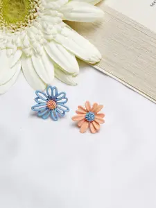 BEWITCHED Blue & Orange Floral Studs Earrings