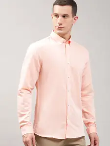 LINDBERGH Men Peach-Coloured Slim Fit Cotton Casual Shirt