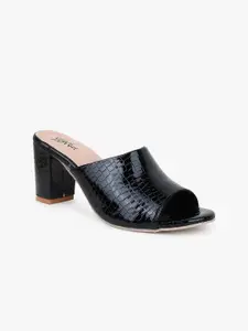 Glitzy Galz Black Textured Block Heels