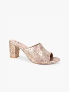 Glitzy Galz Rose Gold Textured Block Heels