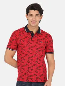Crocodile Men Red & Black Printed Polo Collar Slim Fit T-shirt