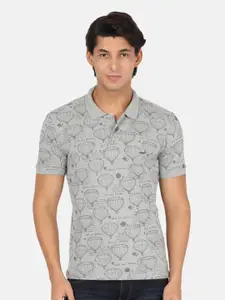 Crocodile Men Grey Typography Printed Polo Collar Slim Fit T-shirt