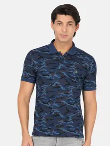 Crocodile Men Blue Camouflage Printed Polo Collar Slim Fit T-shirt