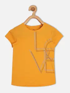 Sweet Dreams Girls Yellow Typography Printed Cotton T-shirt