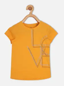 Sweet Dreams Girls Yellow Typography Printed T-shirt