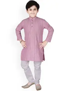 Pro-Ethic STYLE DEVELOPER Boys Pink Striped Kurta with Pyjamas