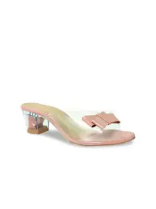 Glitzy Galz Women Transparent & Pink Block Heels with Bows