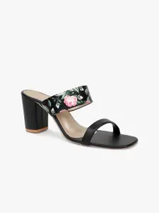 Glitzy Galz Women Black Printed Ethnic Block Heels