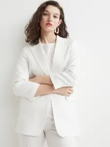 H&M Women White Solid Linen-Blend Jacket
