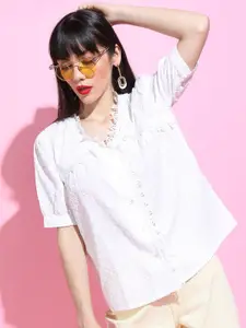Tokyo Talkies Women Classic Off-White Shirt Style Top
