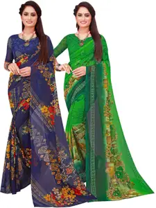 Florence Pack of 2 Green & Blue Floral Pure Georgette Sarees