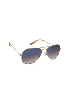 GIO COLLECTION Men Blue Lens & Gold-Toned UV Protected Aviator Sunglasses GM6123C011BL