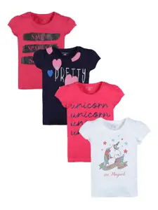 PLUM TREE Girls Pack Of 4 Typography Printed Cotton T-shirt Pack Of 4