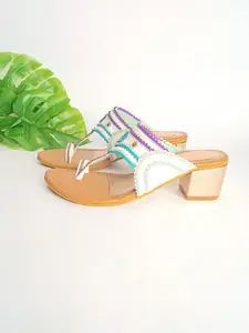 Sole House Women Multicoloured Patterned PU Block Sandals