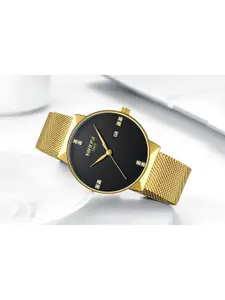 Nibosi Men Black Dial & Gold Toned Stainless Steel Bracelet Style Straps Analogue Watch NB-2323-Gld-Blk