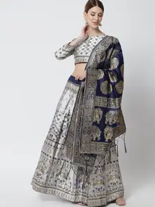 DIVASTRI White & Blue Ready to Wear Lehenga & Unstitched Blouse With Dupatta