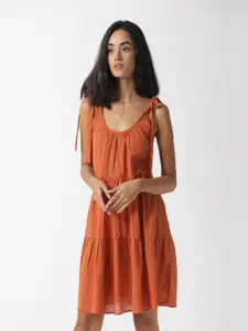 RAREISM Women Rust Solid A-Line Cotton Dress