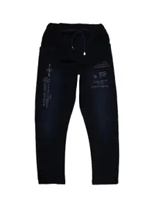 V-Mart Boys Navy Blue Printed Mildly Distressed Stretchable Jeans