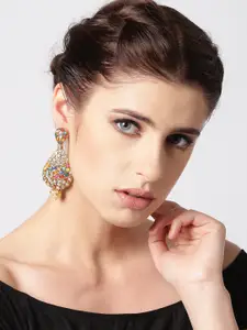 PANASH Multicoloured Gold-Plated Stone-Studded Antique Drop Earrings