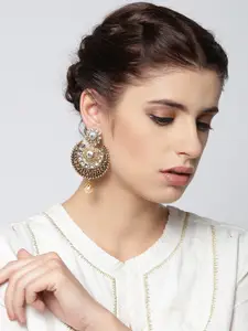 PANASH Antique Gold-Plated Stone-Studded Chandbalis