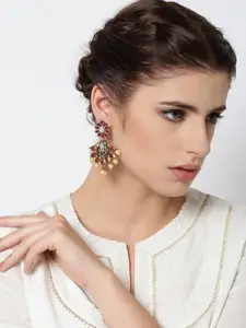 PANASH Pink Gold-Plated Stone-Studded Antique Drop Earrings