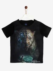 YK Disney Boys Black Printed T-shirt