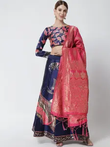 DIVASTRI Pink & Blue Ready to Wear Lehenga & Unstitched Blouse With Dupatta