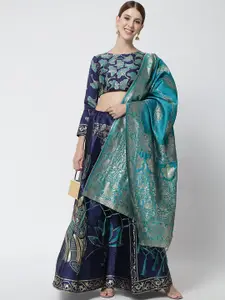 DIVASTRI Navy Blue & Turquoise Ready to Wear Lehenga & Unstitched Blouse With Dupatta